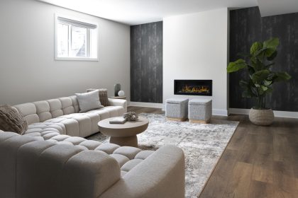 Sirius model home basement rec room.